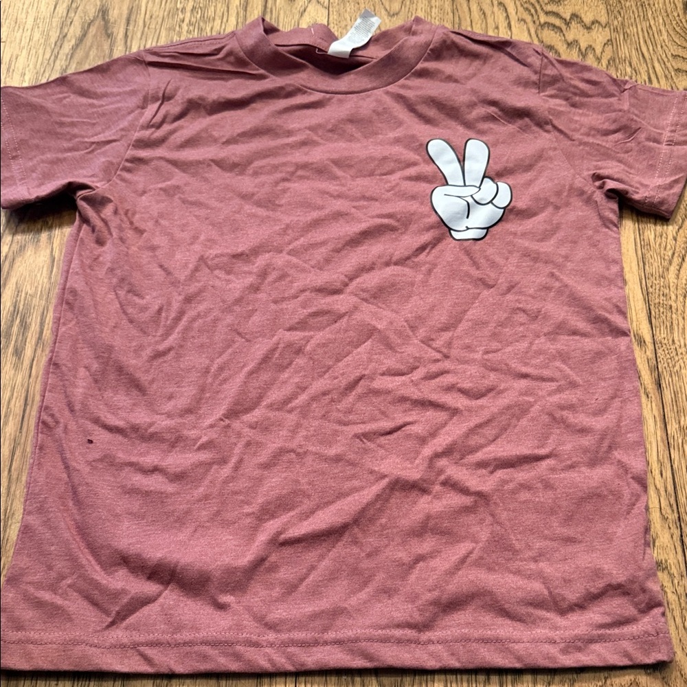 Peace Sign Mickey Kids Tee in Mauve. Prefect for Disney- worn once. YM/8